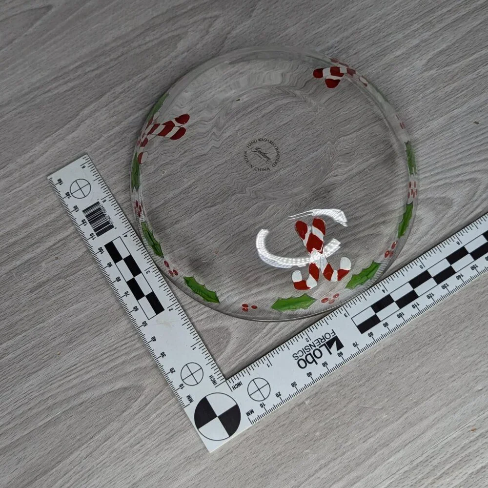 Gorham Glass Christmas Holly with Berries & Candy Cane Painted Bowl 7